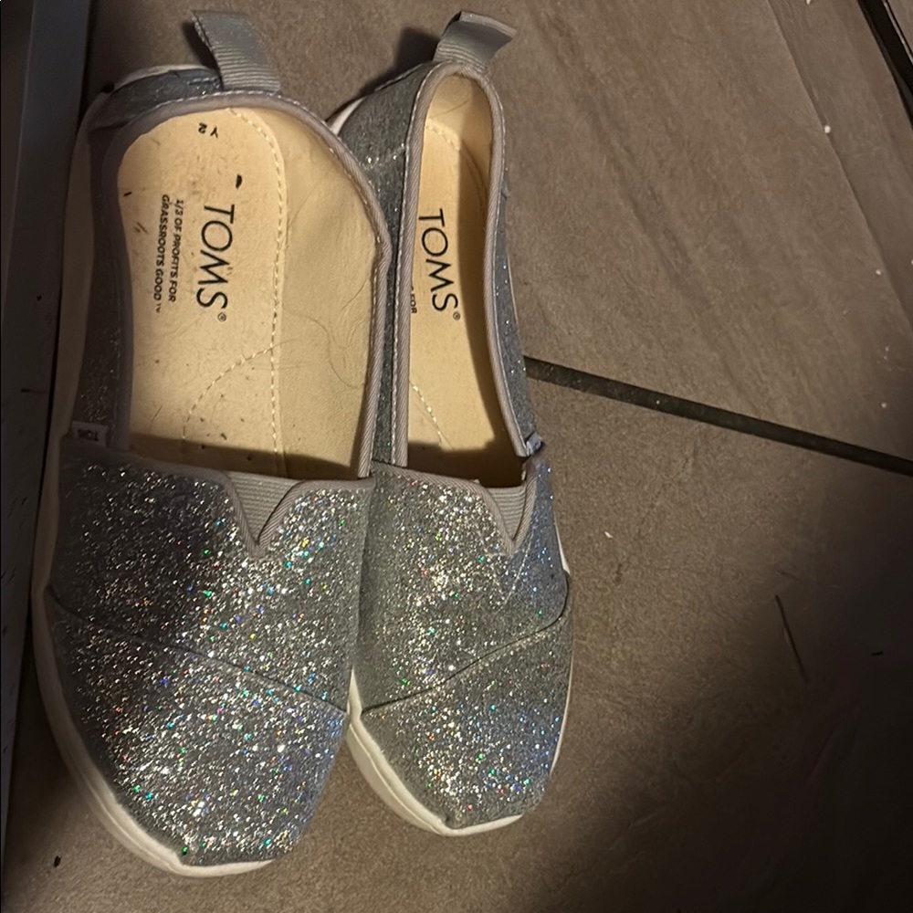 TOMS Shimmering Silver Slip-Ons